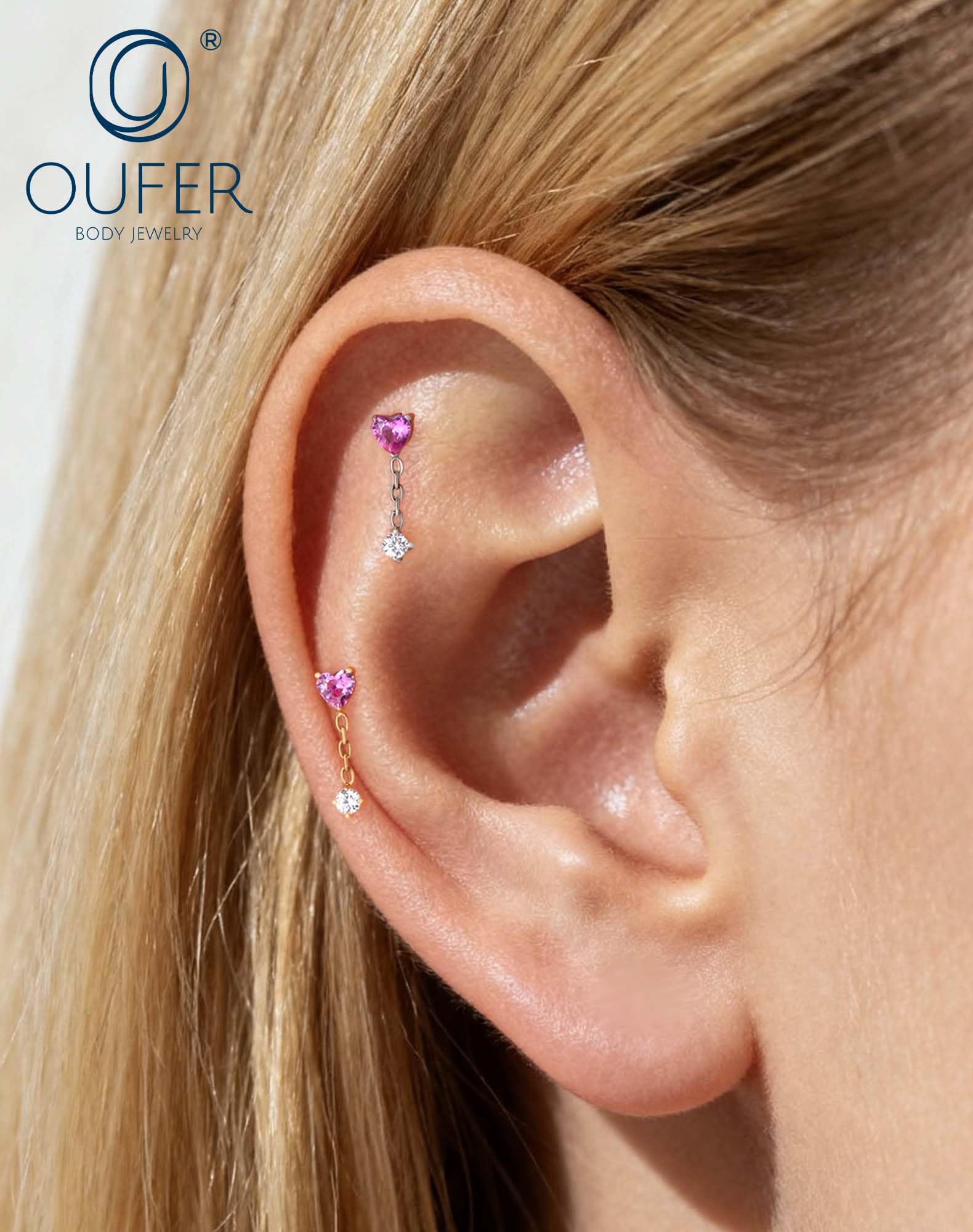 OUFER Body Piercing Labret Stud: 18G Threadless Titanium Heart CZ Labret Piercing Jewelry for Women 6mm Bar Gold/Silver Cartilage Tragus Helix Earring Lip Piercings — view 5