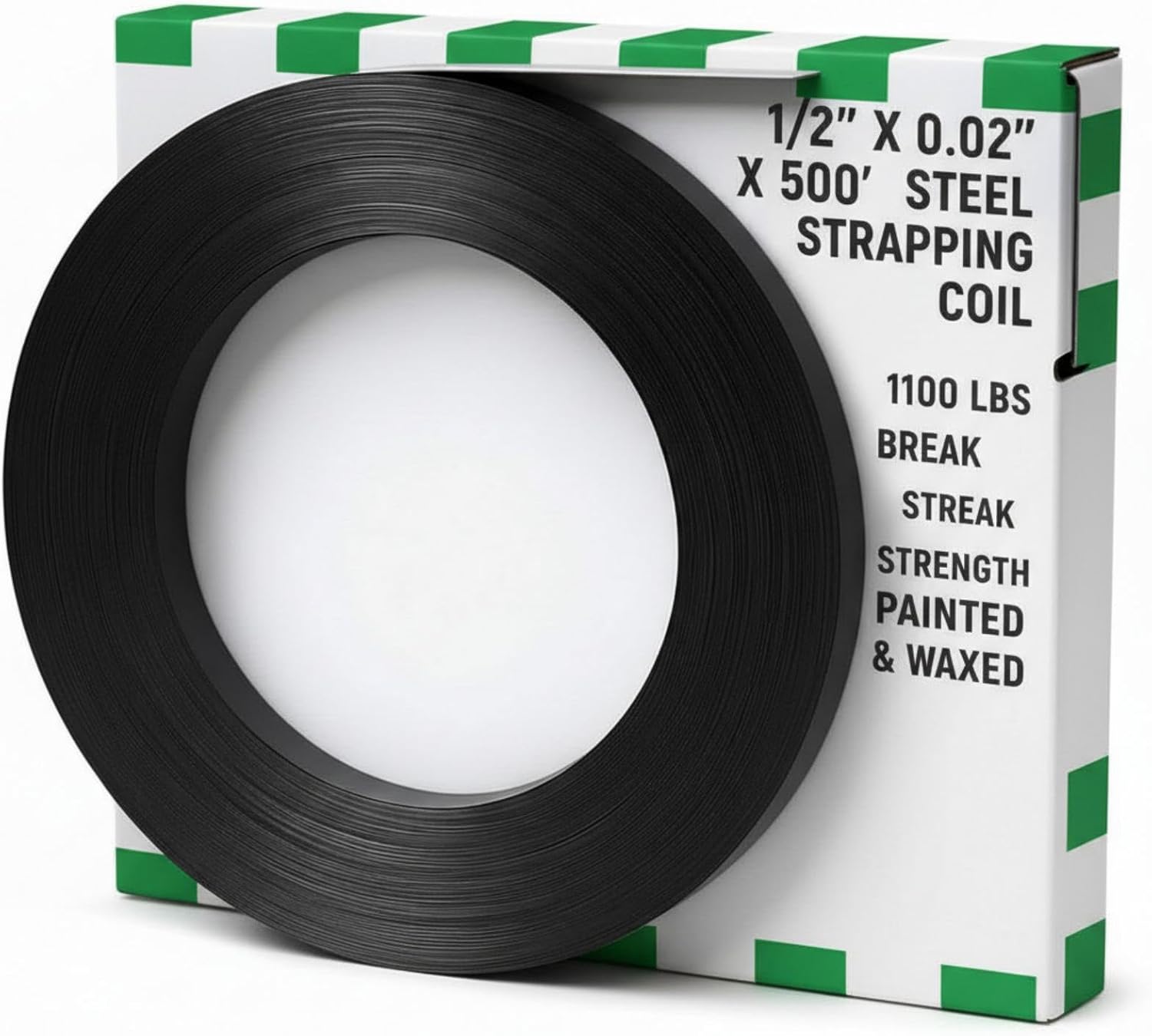 LEIFIDE 1/2" x 0.02" x 500' Steel Strapping Coil 1100 Lbs Break Strength Painted & Waxed Heavy-Duty Metal Banding Cut-Resistance Self-Dispensing Box for Pallet Brick Pipe Lumber Heavyweight Bundling