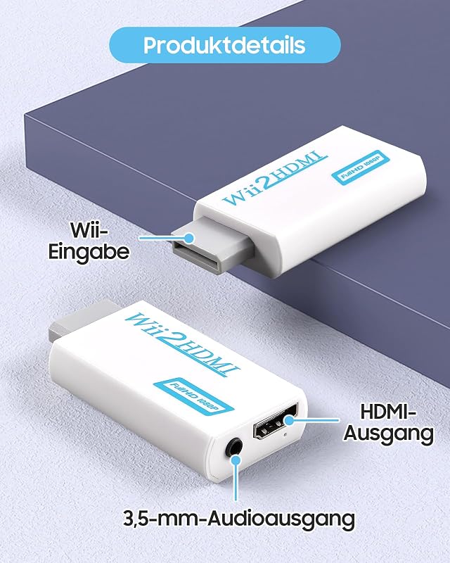 Zacro Wii HDMI Adapter - Full HD 1080P Konverter Nintendo Wii Konzolhoz - Videó és Hang Átalakító 1m HDMI Kábellel