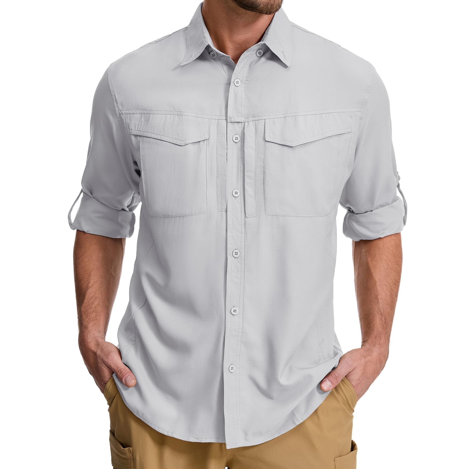 Asfixiado Hemd Herren Safari UPF50+ UV Schutz Langarm Wanderhemd Herren Funktionshemd Outdoorhemd Atmungsaktiv Schnelltrocknend Hemd