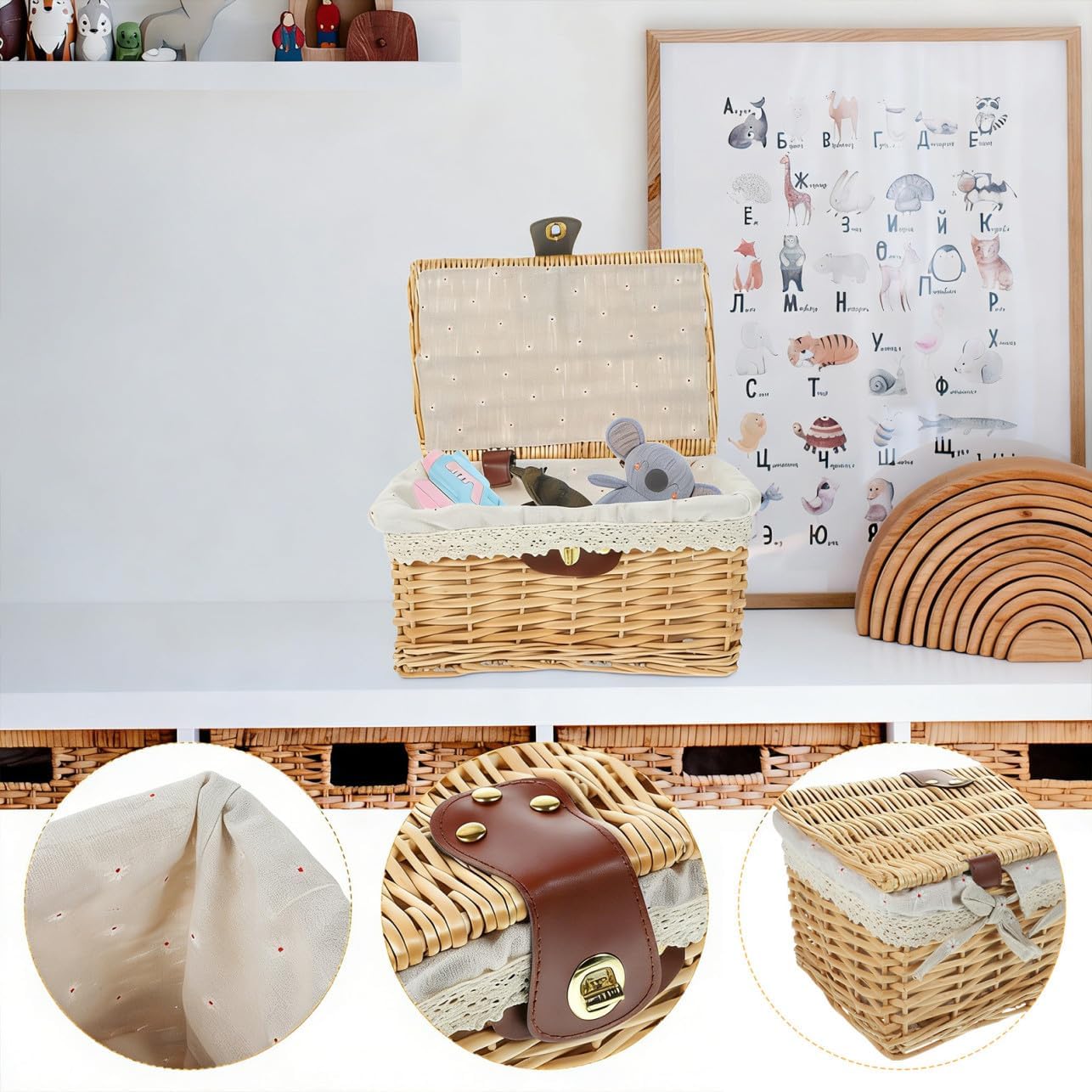Happyyami Hand Woven Rattan Storage Basket for Home Craft Organizers and Storage Woven Basket Lid Desktop Organizing Front Door