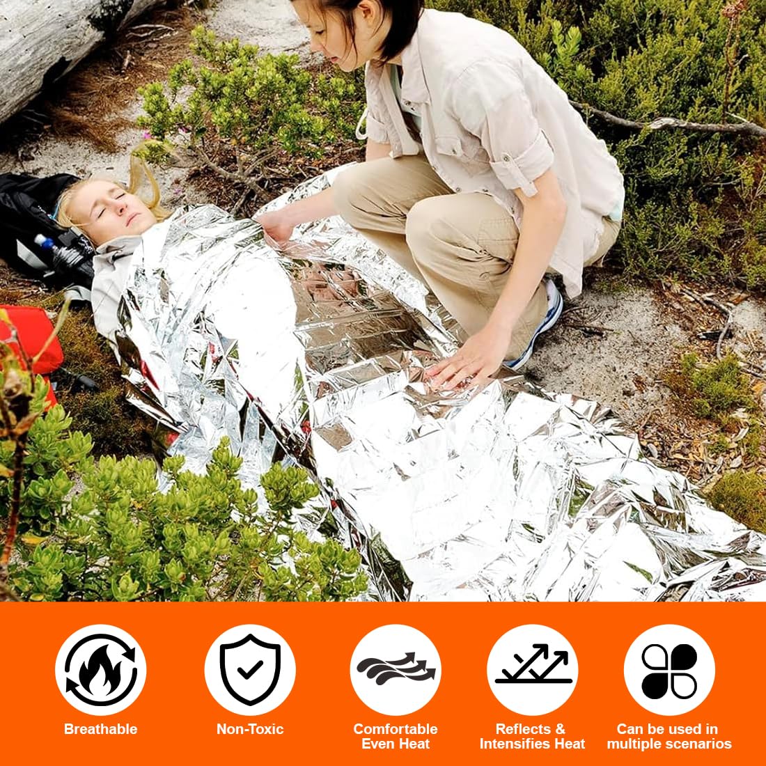 WUSJCOF 2 Stück Rettungsdecke Reißfest & Wasserdicht Erste Hilfe Decken Wärmedecken für Outdoor Wandern Überleben Skifahren (130 * 210cm)