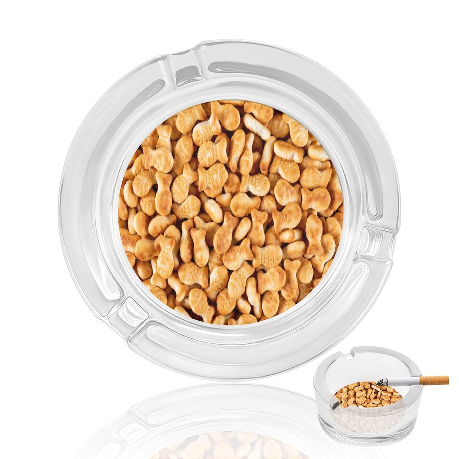Crackers Food Pa Glass Ashtray 3.3 Inch Round Cigarette Ash Holder with 4 Grooves for Home Office Outdoor One Size