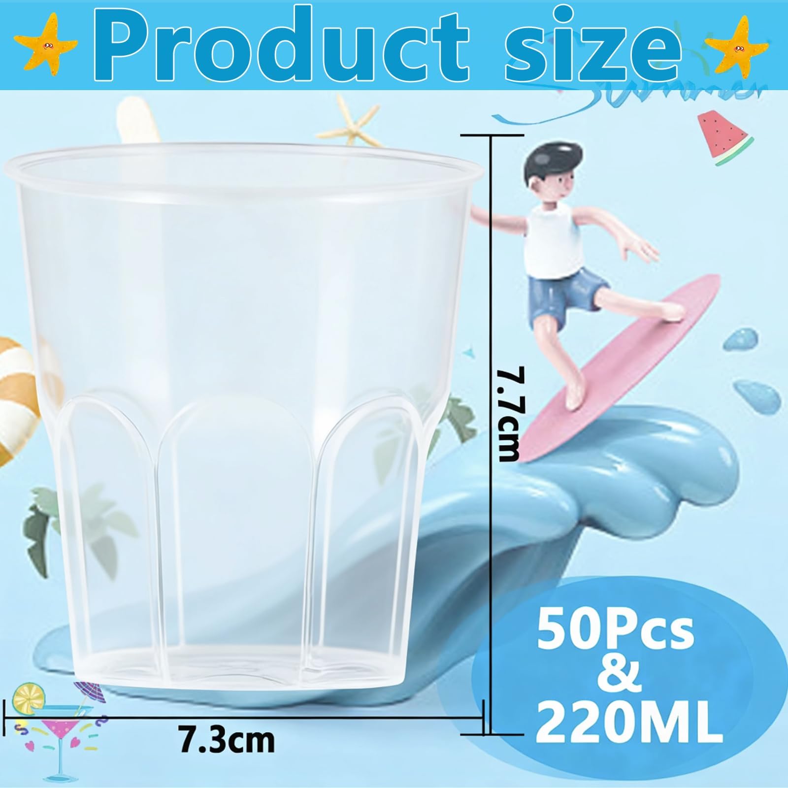 50 Pezzi Bicchieri Plastica Riutilizzabili da 220ml, Dura Bicchieri Trasparenti per Bevande, Bicchieri Plastica Rigida Lavabili per Vino, Champagne, Acqua, caffe, per Feste, Matrimon