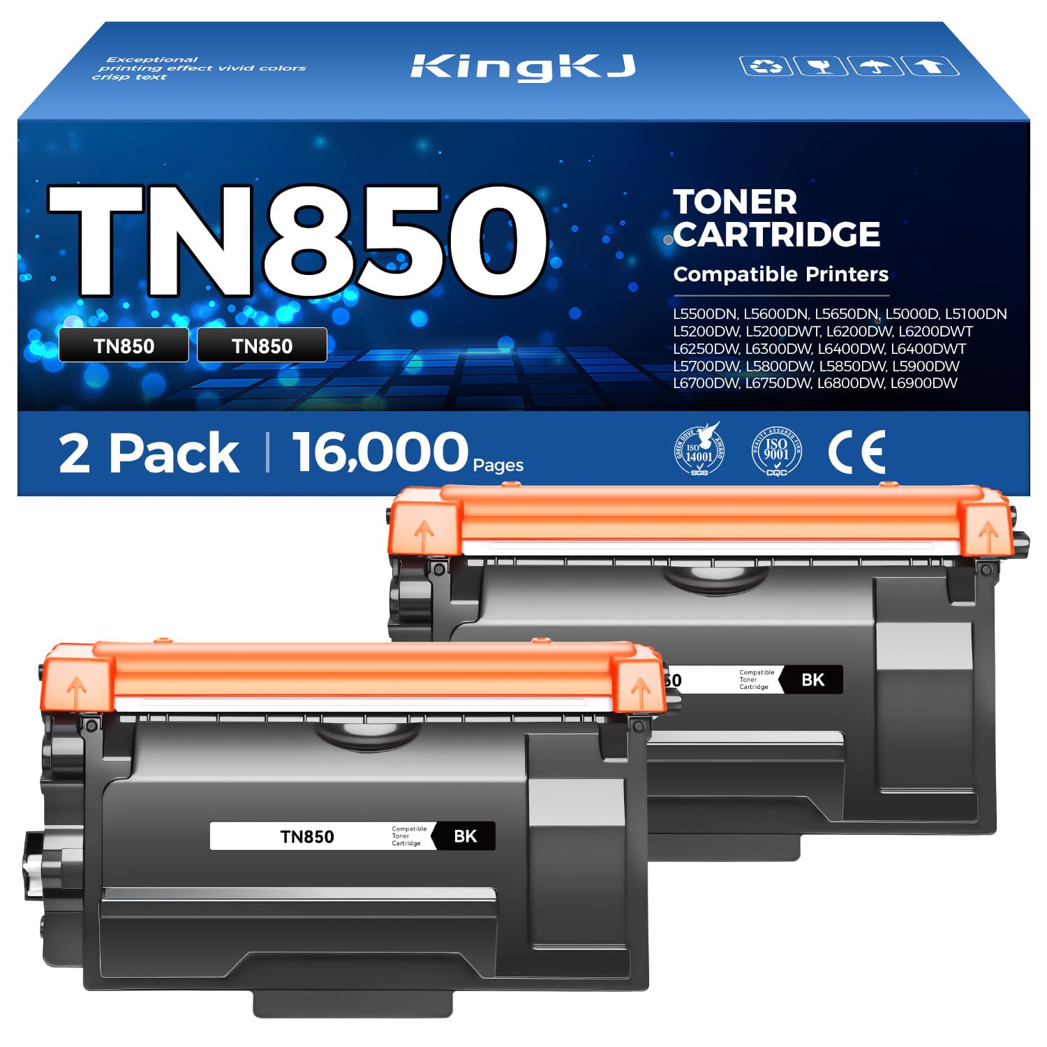 TN850 Black Toner Cartridge 2-Pack High Yield Compatible for Brother TN-850 850 Toner HL-L6200DW L6200DWT L5200DW L5100DN L6400DW MFC-L5800DW L5700DW L6700DW L6800DW DCP-L5600DN Printer Ink All-in-One