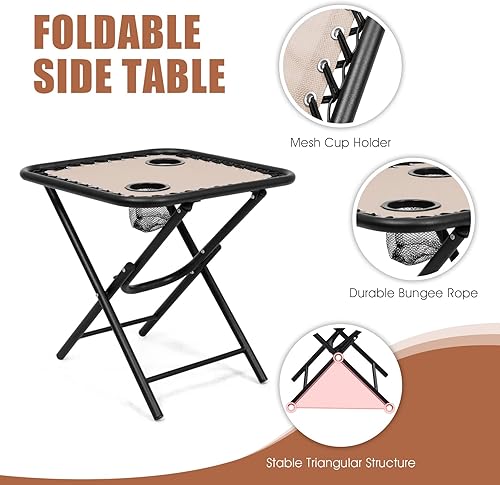 Miniatura 7 de Goplus Zero Gravity - Juego de sillas reclinables de 3 piezas para exteriores con mesa auxiliar, reposacabezas y portavasos, reclinables plegables