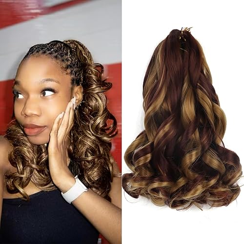 Miniatura 36 de Cabello rizado francés trenzado de 20 pulgadas, color 4, cabello rizado preestirado, 8 paquetes de trenzas de ganchillo para trenzas de caja