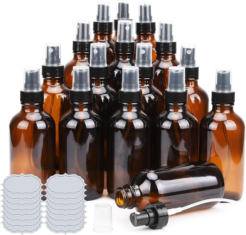 ULG Frascos de Vidro Âmbar com Spray 120 mL, Marrom, Pacote com 16