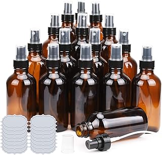 ULG Amber Glass Spray Bottles 4oz Brown Glass Bottle Fine Mist Sprayers Empty Spray Atomizer Including Waterproof DIY Labe...