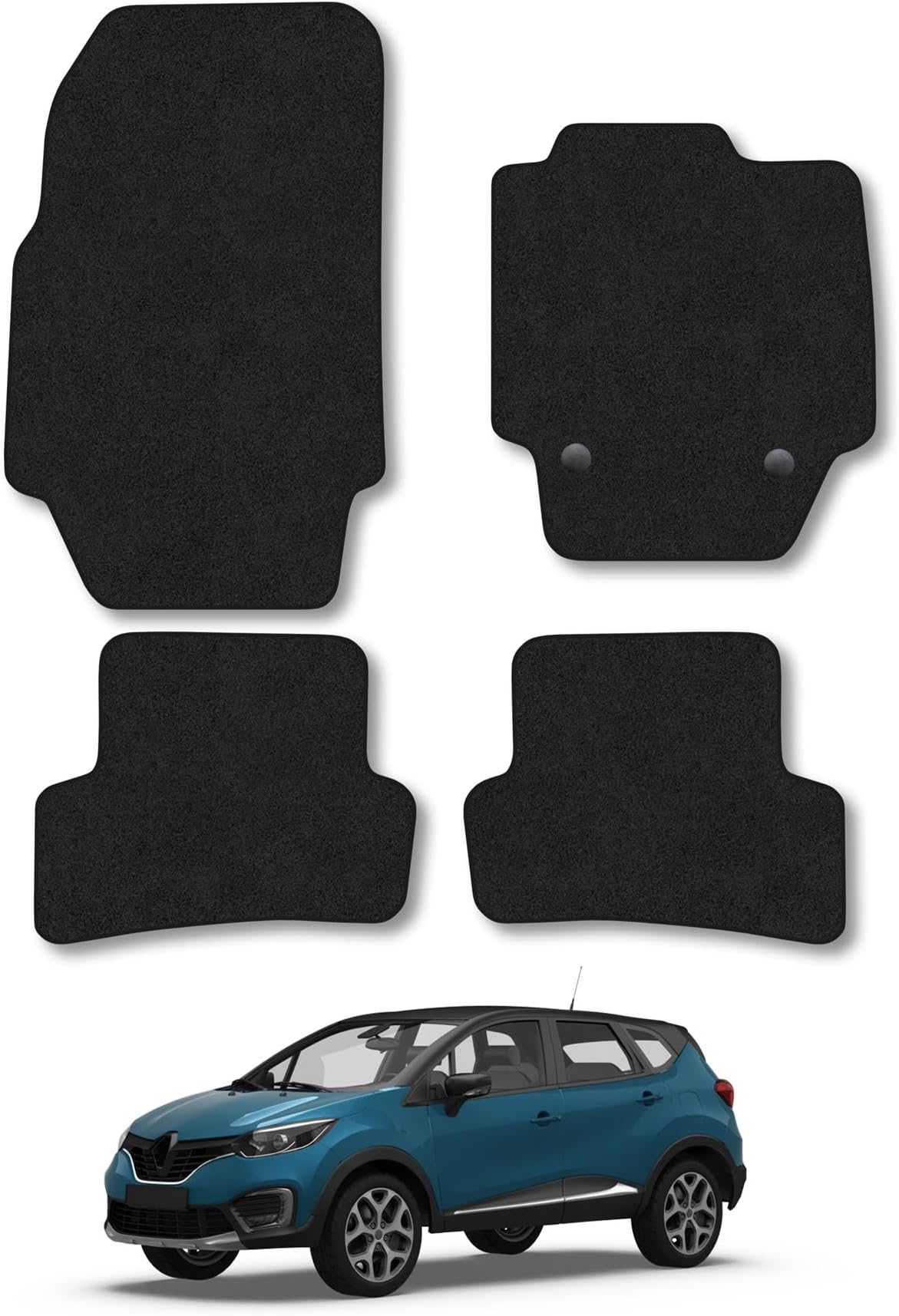 Renault Captur (2013-2020) Car Mats Accessories Tailored Fit Carpet Floor Mats Non Slip Black Trim Full Coverage Compatible Accessory Front Rear Set Anti Slip Granulated Backing Hand-Finished Clips