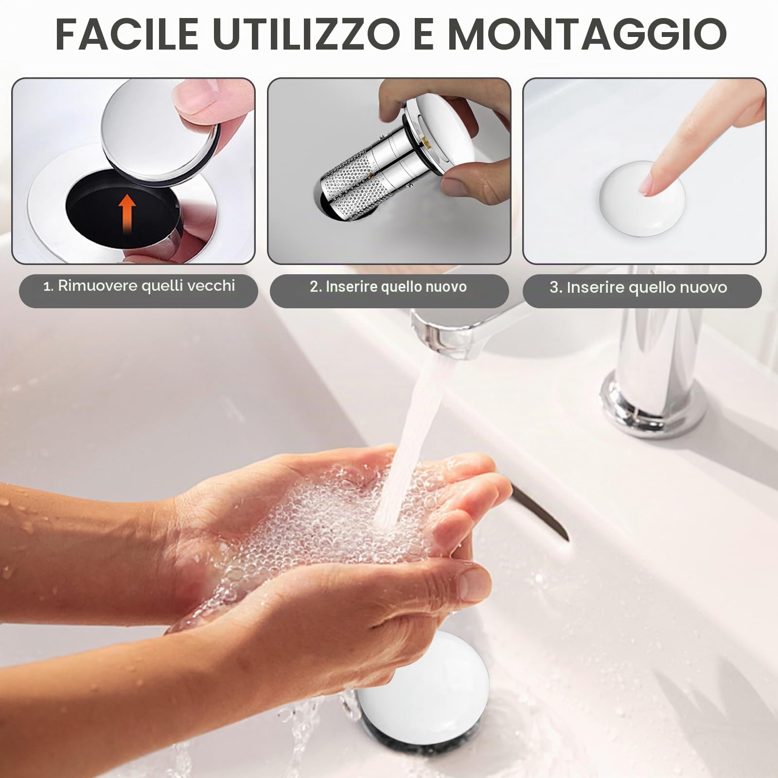 2 Pezzi Filtro di scarico a comparsa,Tappo lavandino cucina, Ceramica Lavabo Filtro di Scarico, Adatto per cucina, bagno, lavabo(diametro 32 a 40mm)