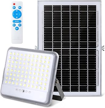 YACAISI Solar Flood Lights Outdoor Waterproof, 10000Mah Solar Powered Outside Street Light, Dusk to Dawn Security Commercial Lighting with Remote 16.4FT Cable for Yard,Garage,Pathway [Energy Class G]