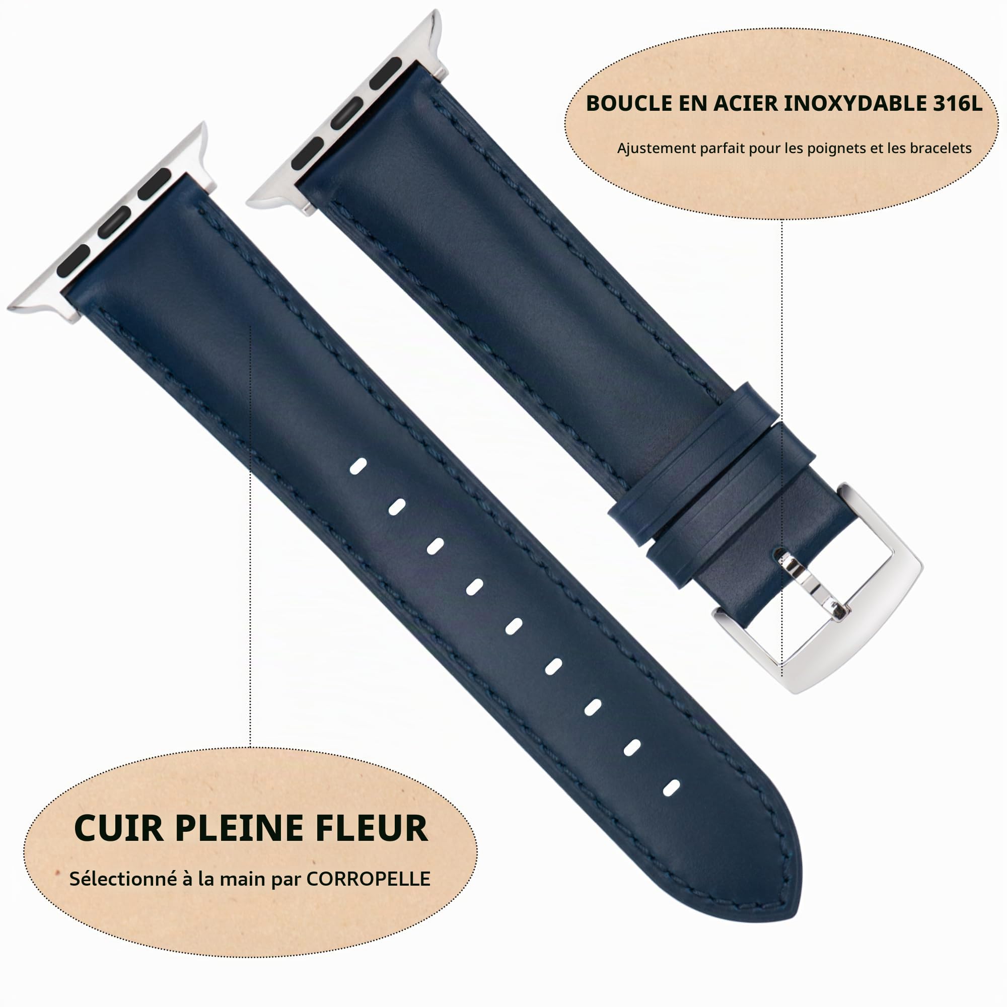 Bracelet Cuir Compatible avec Apple Watch 49mm 46mm 45mm 44mm 42mm 41mm 40mm 38mm, Bracelets Montre Cuir Véritable Remplacement pour iWatch Series 11 10 9 8 7 6 5 4 3 2 1 SE3/2/1 Ultra3/2/1