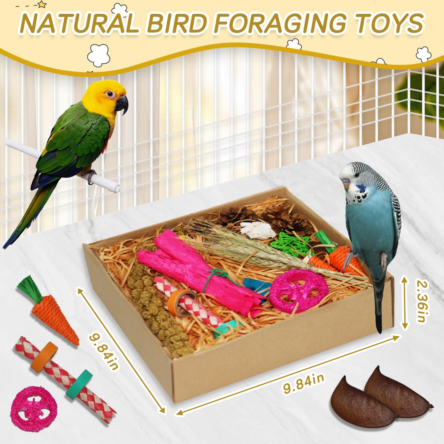 Natural Bird Toy Foraging Parrot Shredding Toys Box - Interactive Shredding & Chewing Toys for Parrots, Conures, Budgies, Lovebirds, Small to Medium Birds - image 4