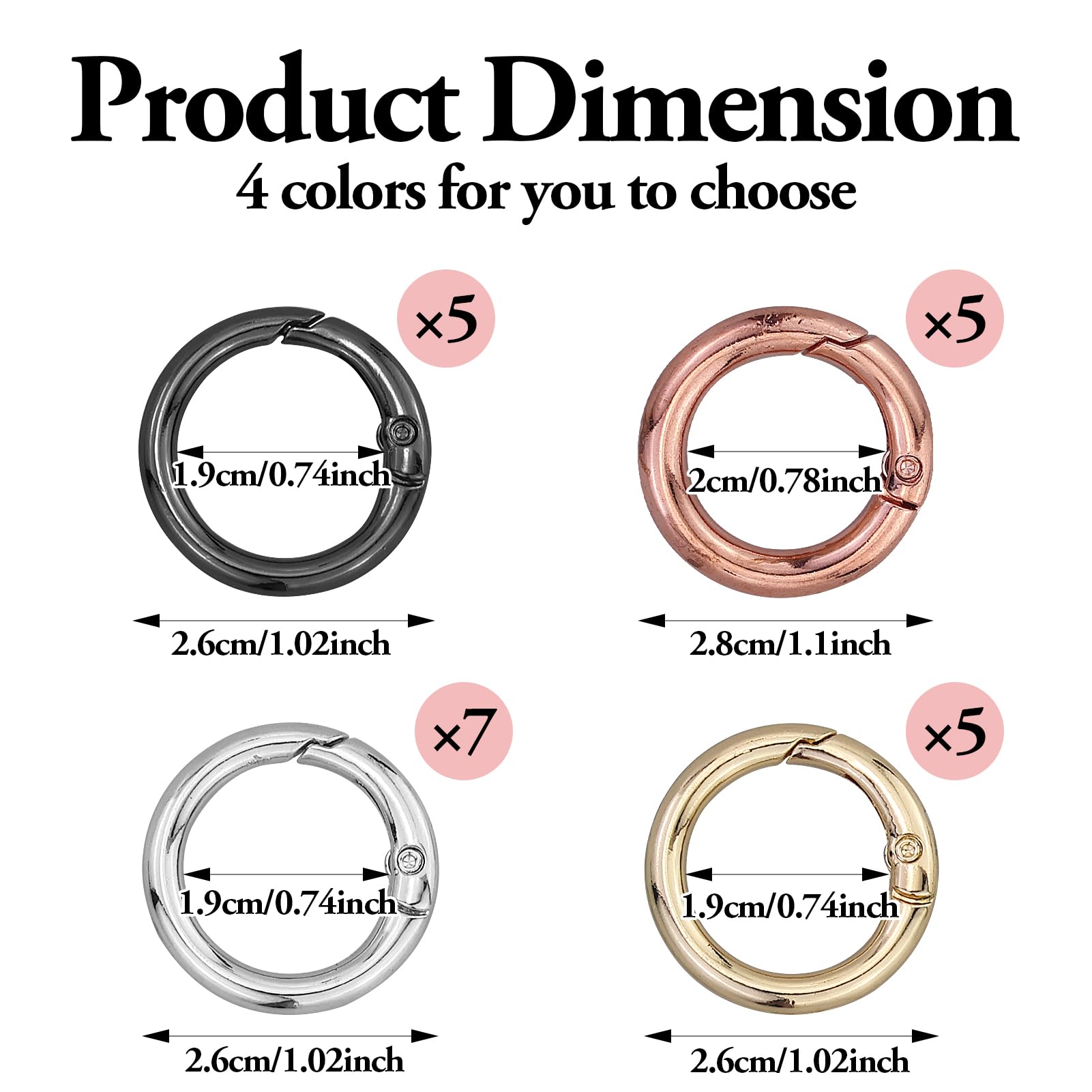 Lot De 2 Mousquetons Ronds En Métal Avec Anneau En O - Mousqueton Rond Résistant For Porte-clés