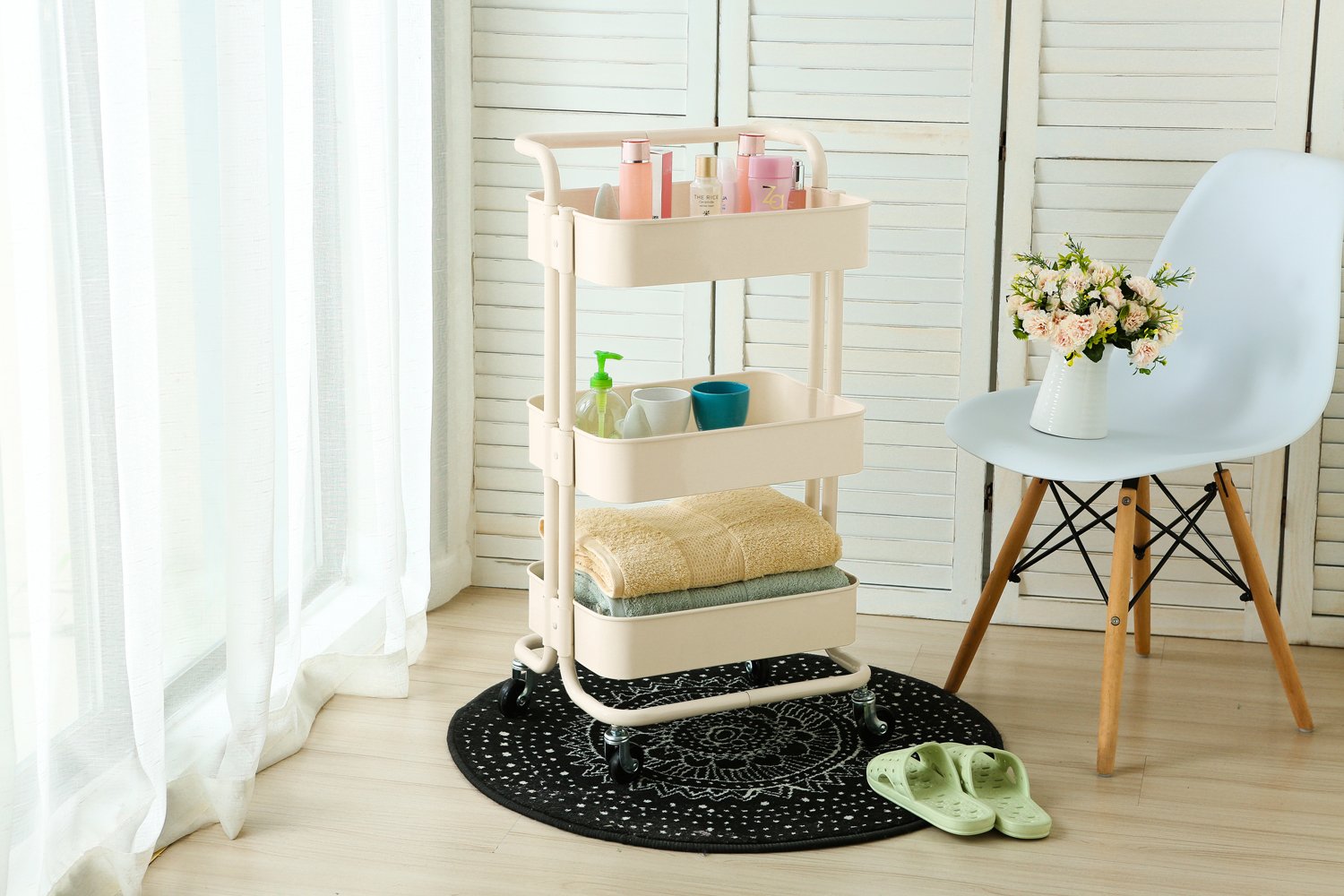 Buy HollyHOME 3 Tier Rolling Cart Metal Utility Cart with Handles, Art