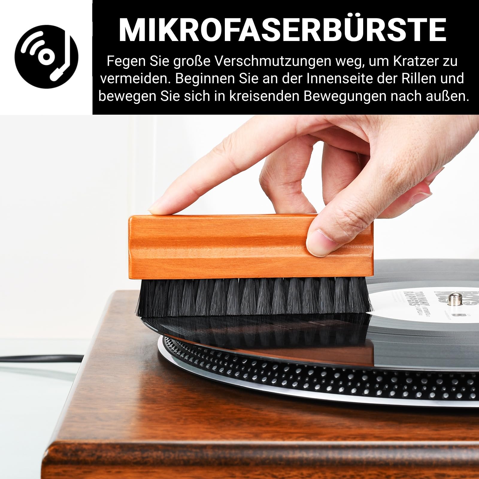 7-teiliges Reinigungsset für Schallplatten, weiche Samtbürste, Mikrofaserbürste, antistatische Flüssigkeit, Etikettenschutz, Luftgebläse, Stylusbürste