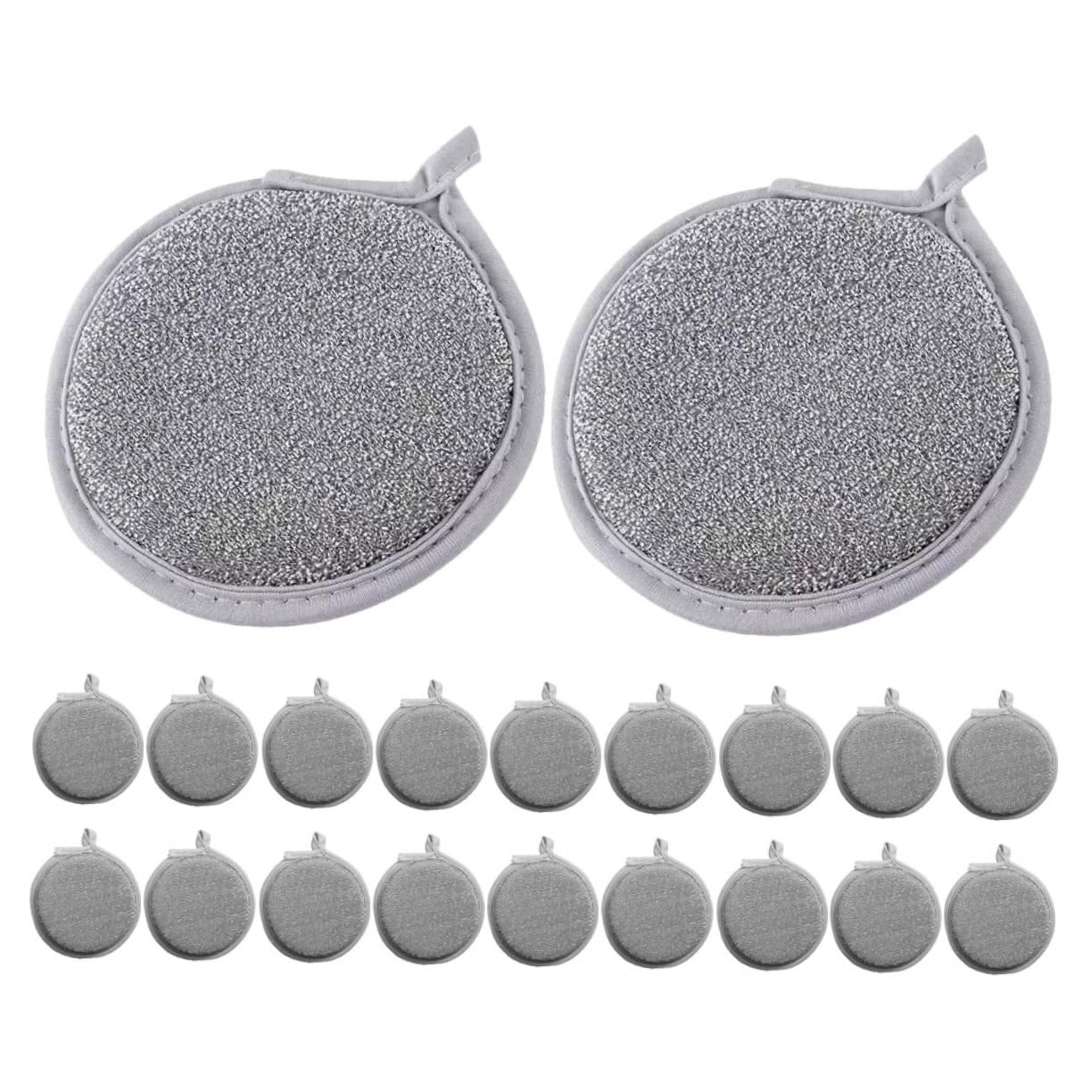 VALICLUD Long-Lasting Dish Washing Sponge Set 20pcs Silver Nylon Sponge Scrubbers Versatile Scouring Pads for Kitchen Bathroom
