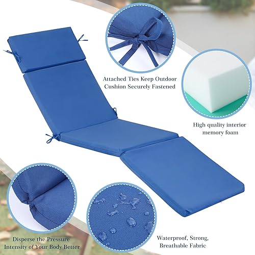Miniatura 3 de Preboun Juego de 2 cojines para tumbonas de piscina al aire libre para muebles de exterior, patio, cojín de repuesto para silla de tela exterior,