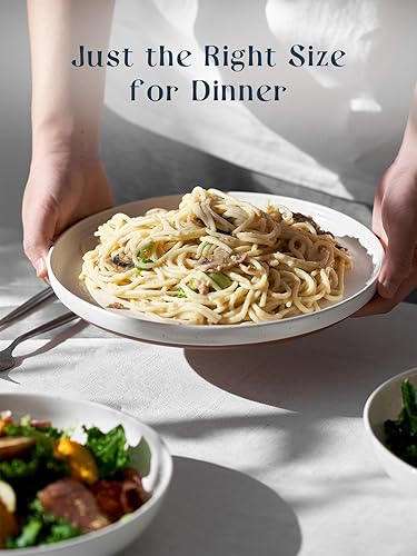 Miniatura 3 de DOWAN Juego de 6 platos llanos blancos de 10.5 pulgadas, platos de cerámica con motas, platos de comedor grandes para carnes, surtidos, pasta,