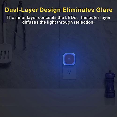 Miniatura 42 de Paquete de 2 luces nocturnas rojas enchufables con sensor de movimiento y sensor de atardecer a amanecer, brillo suave, regulable, luces LED