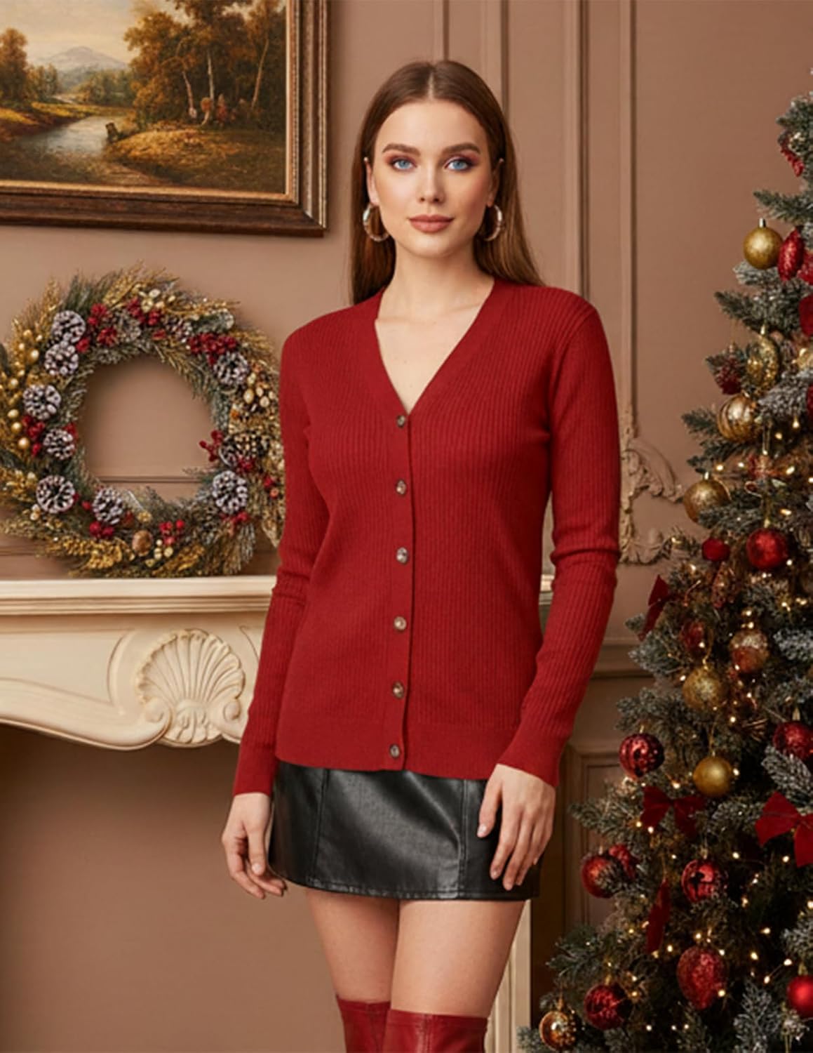 GRACE KARIN Women's Long Sleeve V Neck Button Up Cardigan Sweaters Trendy Ribbed Knit Open Front Casual Jacket - Image 3