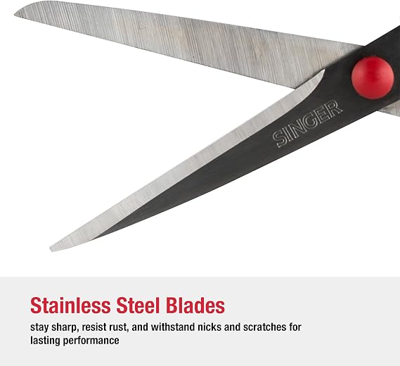 SINGER Fabric Scissors with Comfort Grip, 1-pack, Red & White