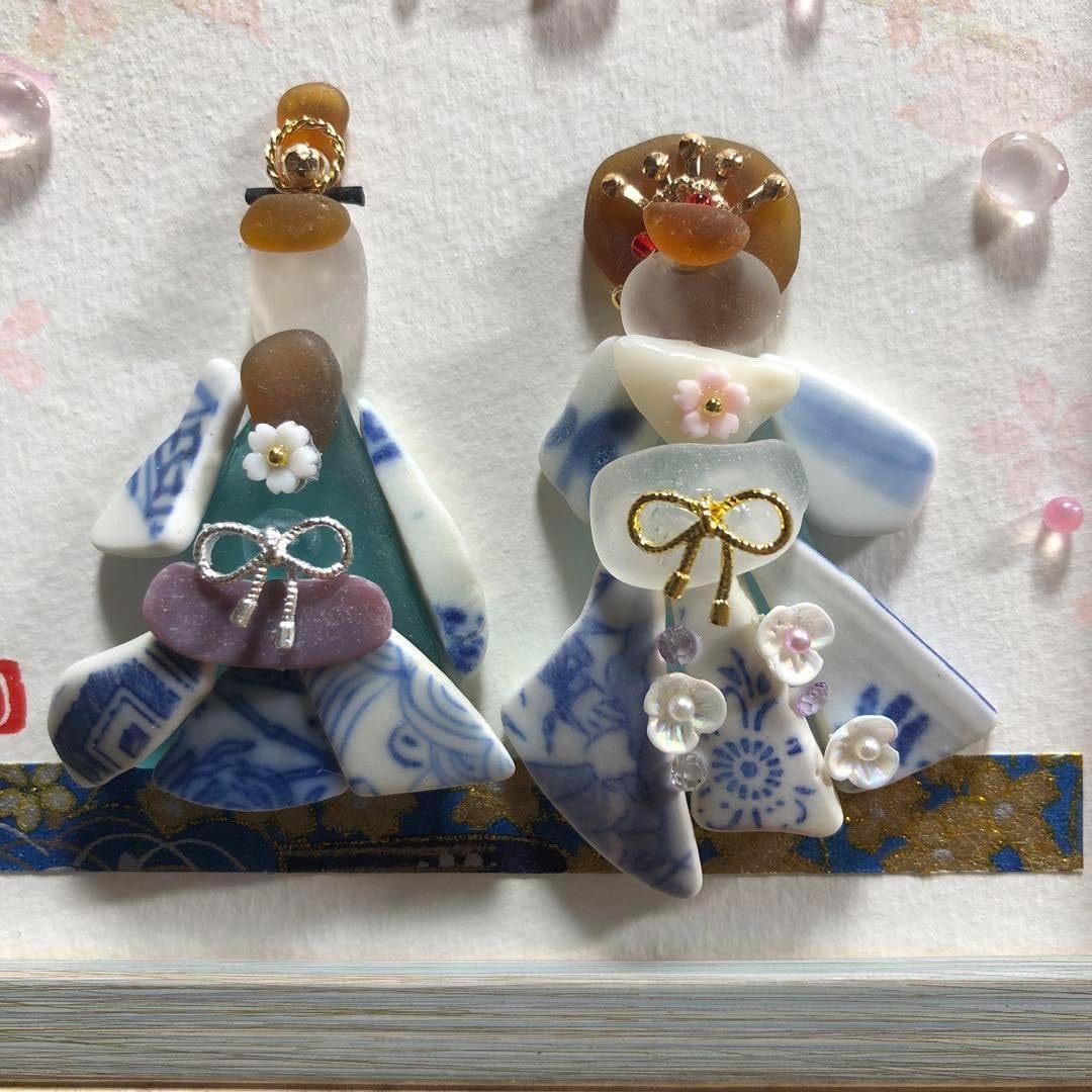 シーグラスアート／お雛様／桃の節句／ひな祭り／桜／フレームアート 🎇