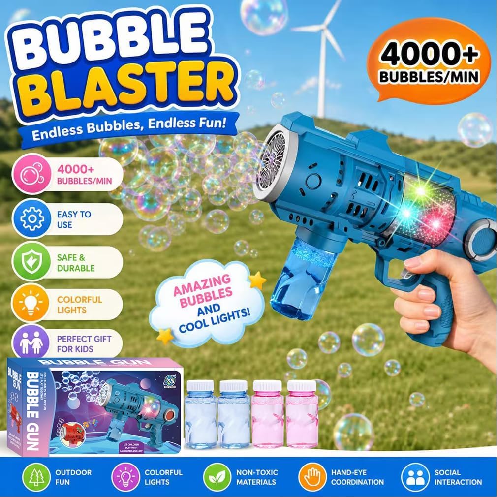2 Packs Bubble Gun for Kids, 20Hole Automatic Bubble Machine Gun Blaster with LED Light, Leak-Proof Bubble Blower for Toddlers Boys Girls Ages 4-12,Easter Basket Stuffers Party Favor Outdoor Kids Toys