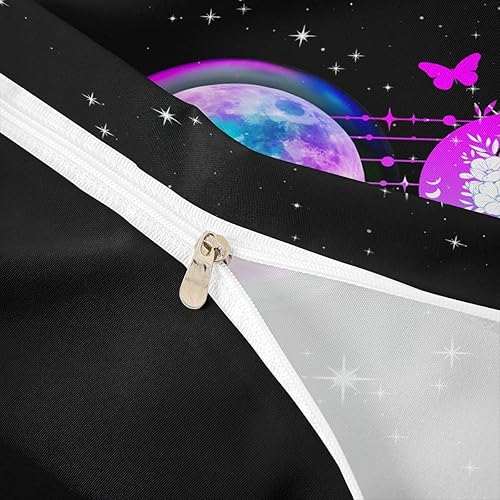 Miniatura 6 de Erosebridal Juego de ropa de cama bohemio con luna completa y estrellas, funda de edredón de flores de rosa azul para niñas, funda de edredón de