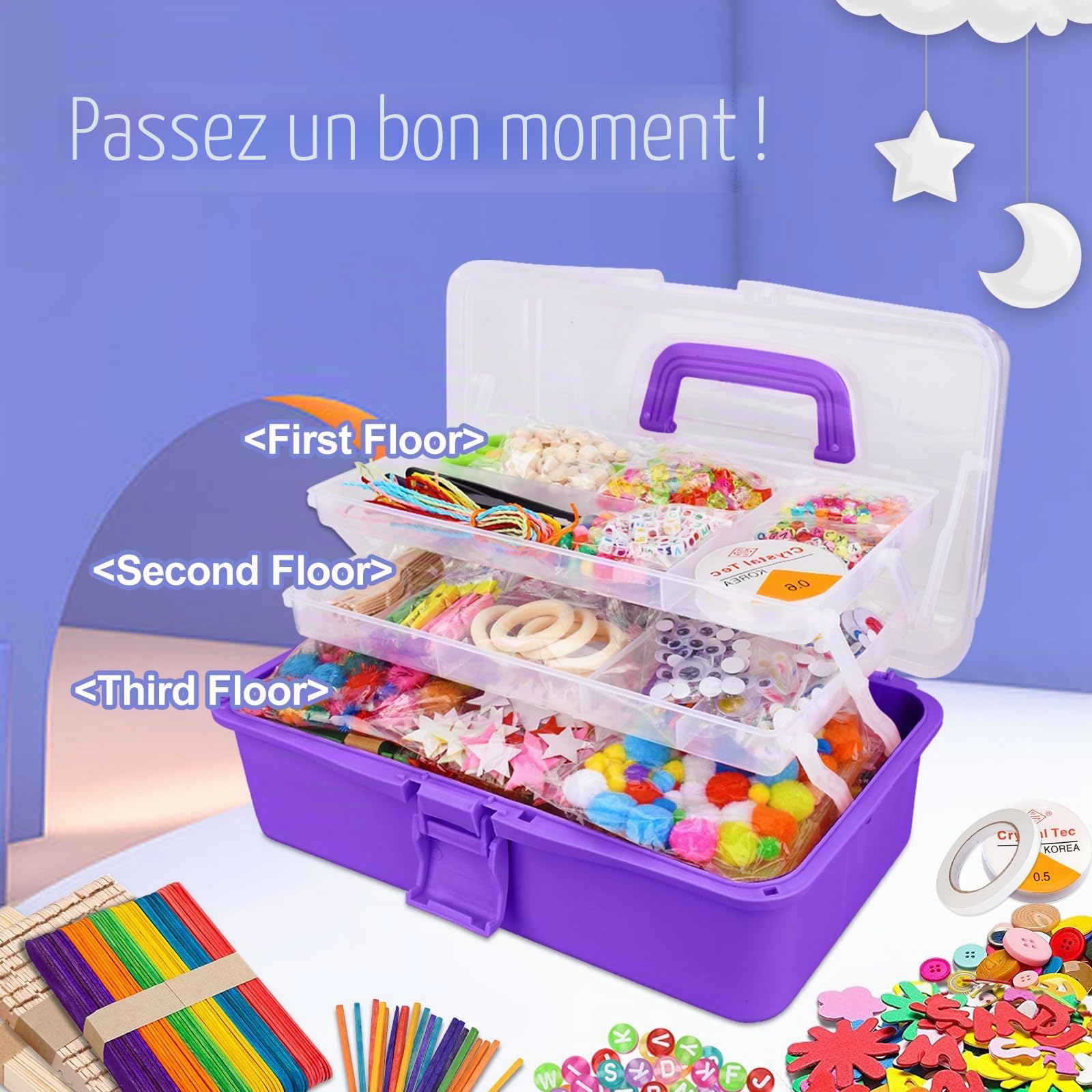 JOTOL Kit Bricolage Enfant,3100+PCS Activites Manuelles pour Enfants,Loisir Creatif avec Cure-Pipe,Pompon,bâton,Perle de Lettre,du scrapbooking,DIY Activites Manuelles