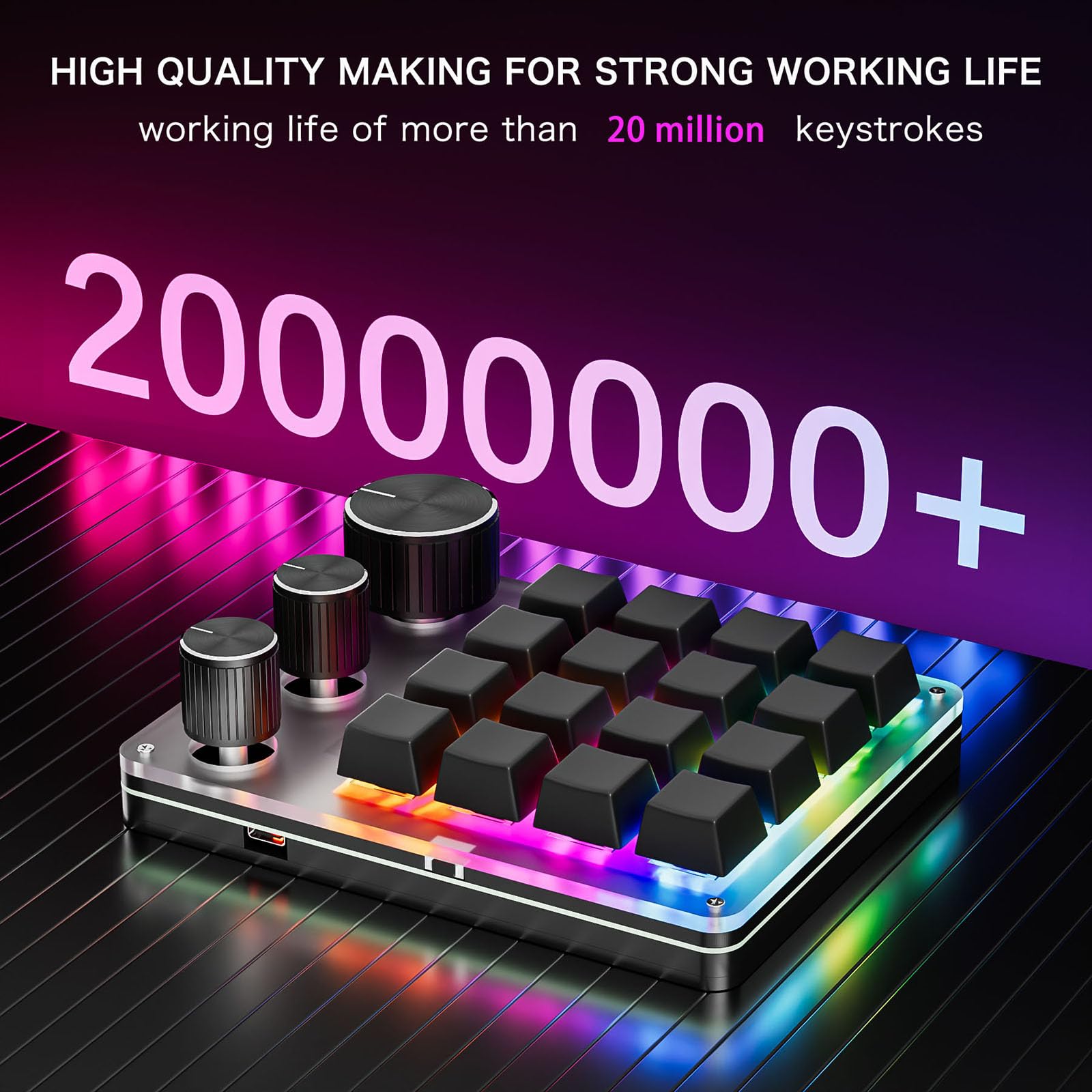 Clavier macro programmable à une main - 16 touches - 3 boutons - Clavier de jeu mécanique Hotswap pour bureau efficace