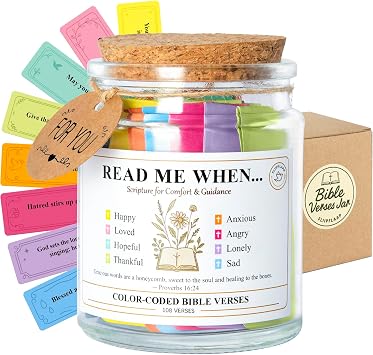 Bible Verse Jar 108 Christian Scripture Jar for 8 Emotions & Feelings Read Me When Prayer Cards for Daily Devotional & Encouragement Gift for Women, Men, Mom, Friends, Birthday, Christmas