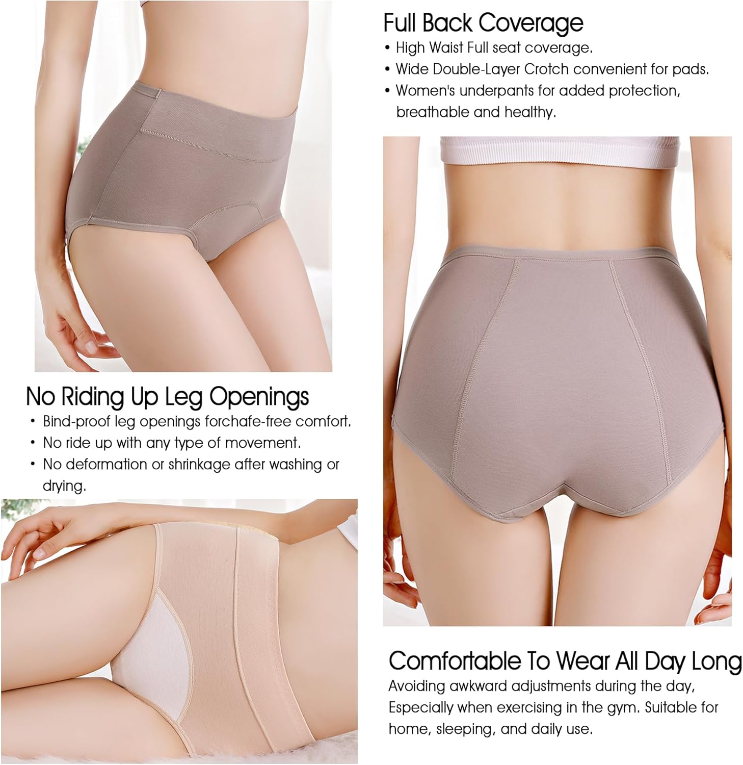 Cotton Underwear for Women, Middle Waisted Panties for Women over 60, Reusable Protective Briefs,S-2XL Multicolor 6PACK (US, Alpha, XLarge, Regular, Regular, 6pcs Nude+iris Color)