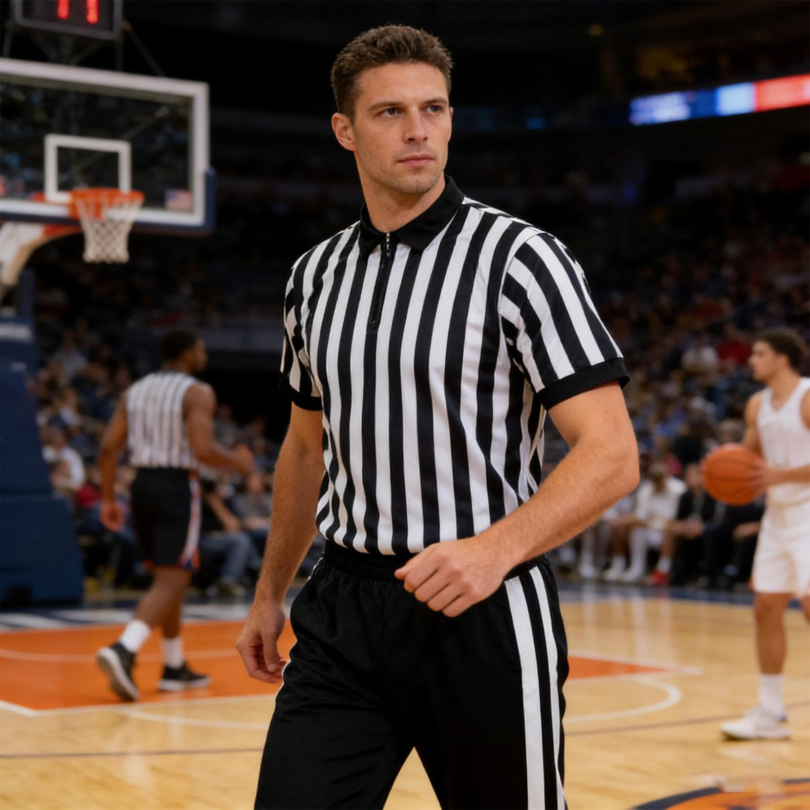 Set di maglia da arbitro a righe, maglietta a maniche corte con scollo a V e pantaloni, da calcio, basket, hockey, pallavolo, baseball, softball, palestra, uniforme sportiva per arbitri e partite di
