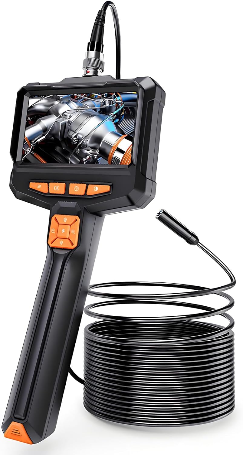 Two Way Articulating Borescope with Light,4.3" LCD Screen Industrial Endoscope with 8 LED Lights,16.5FT Flexible Articulated Snake Camera for Auto & Mechanics
