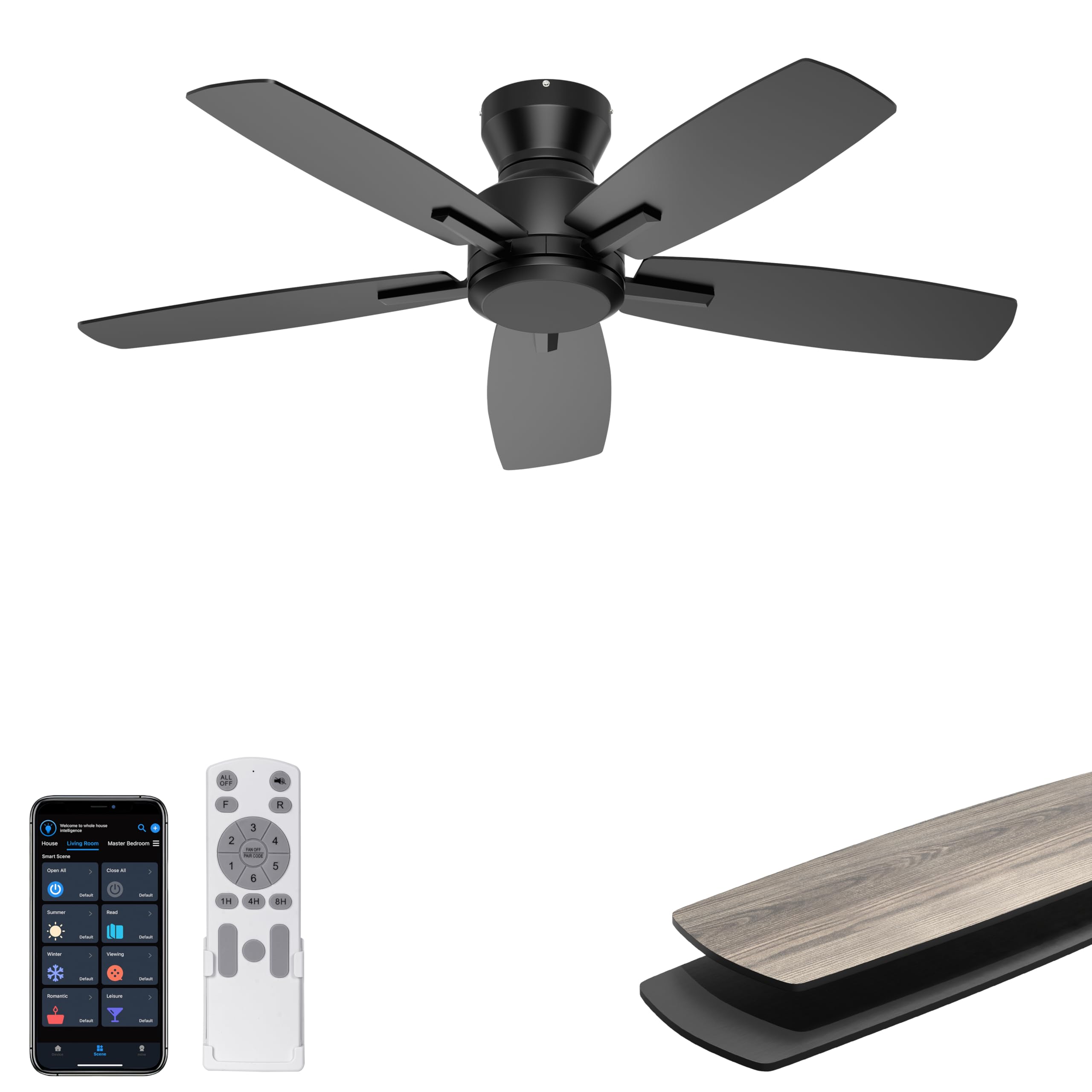 Photo 1 of Ohniyou 42'' Low Profile Ceiling Fan No Light for Bedroom Kitchen, Black