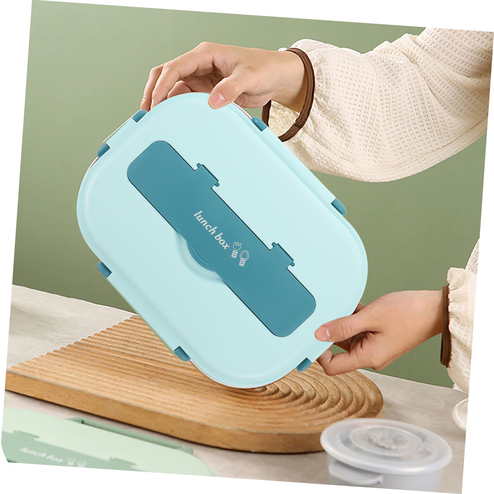 Boîte à Lunch Bento en Acier Inoxydable 1300ml 4 Compartiments | Bleu Pp Plastique, Étanche Anti-odeur, Présent Rentrée, École et Travail