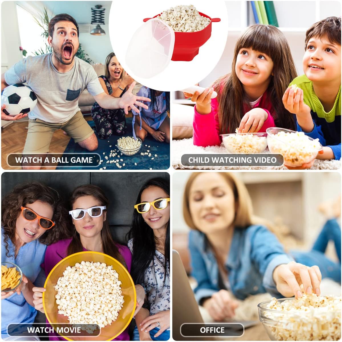 2 Pcs Silicone Microwave Popcorn Popper, Popcorn Popper Bowl with Lid and Handle, Heat-Resistant Collapsible Popcorn Bucket, Reusable Foldable Popcorn Maker, Dishwasher Safe for Home Party (Gray)