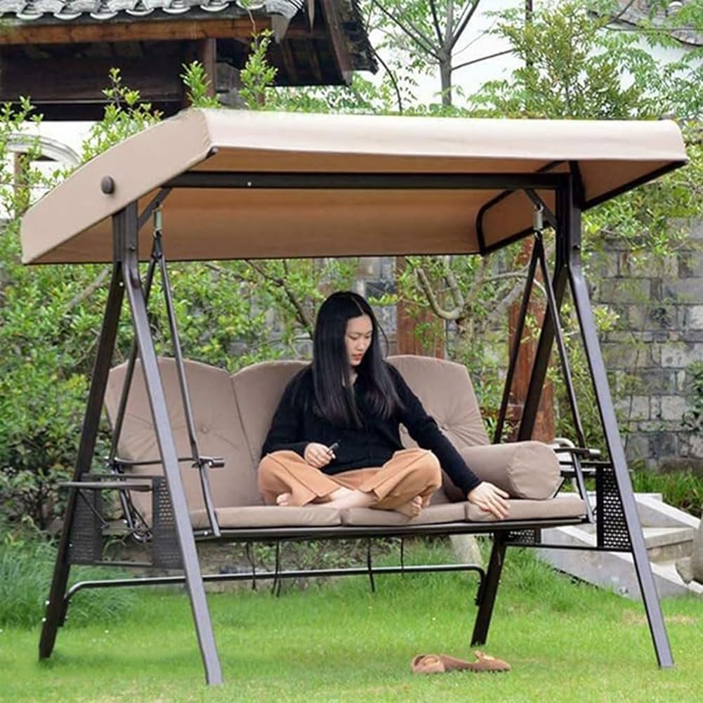 Toit de Remplacement pour Balançoire Extérieur, 2 3 Places Canopée pour Balancelle de Jardin Imperméable Anti-UV pour Terrasse Balcon(Beige,195x125x18cm/77x49x7in)