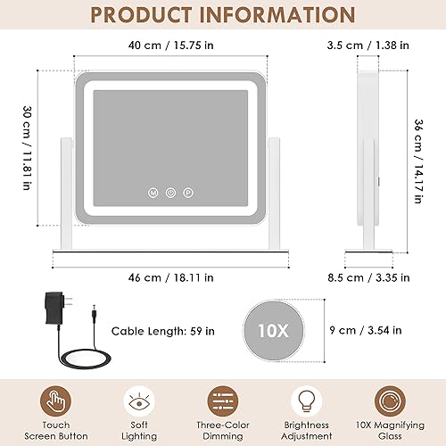 Miniatura 5 de Sucedey Espejo de tocador con luces, espejo de maquillaje LED de 18.1 pulgadas de largo x 14.2 pulgadas de ancho, espejo Hollywood con 3 modos de