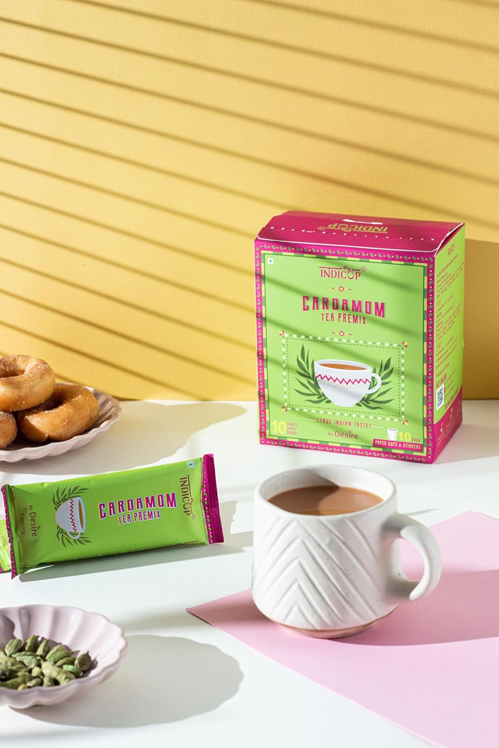 INDICUP Cardamom Instant Premix Tea, Pack Of 1-10 Sachets (140Gms) Tea Mix, Flavor, Refreshing Taste