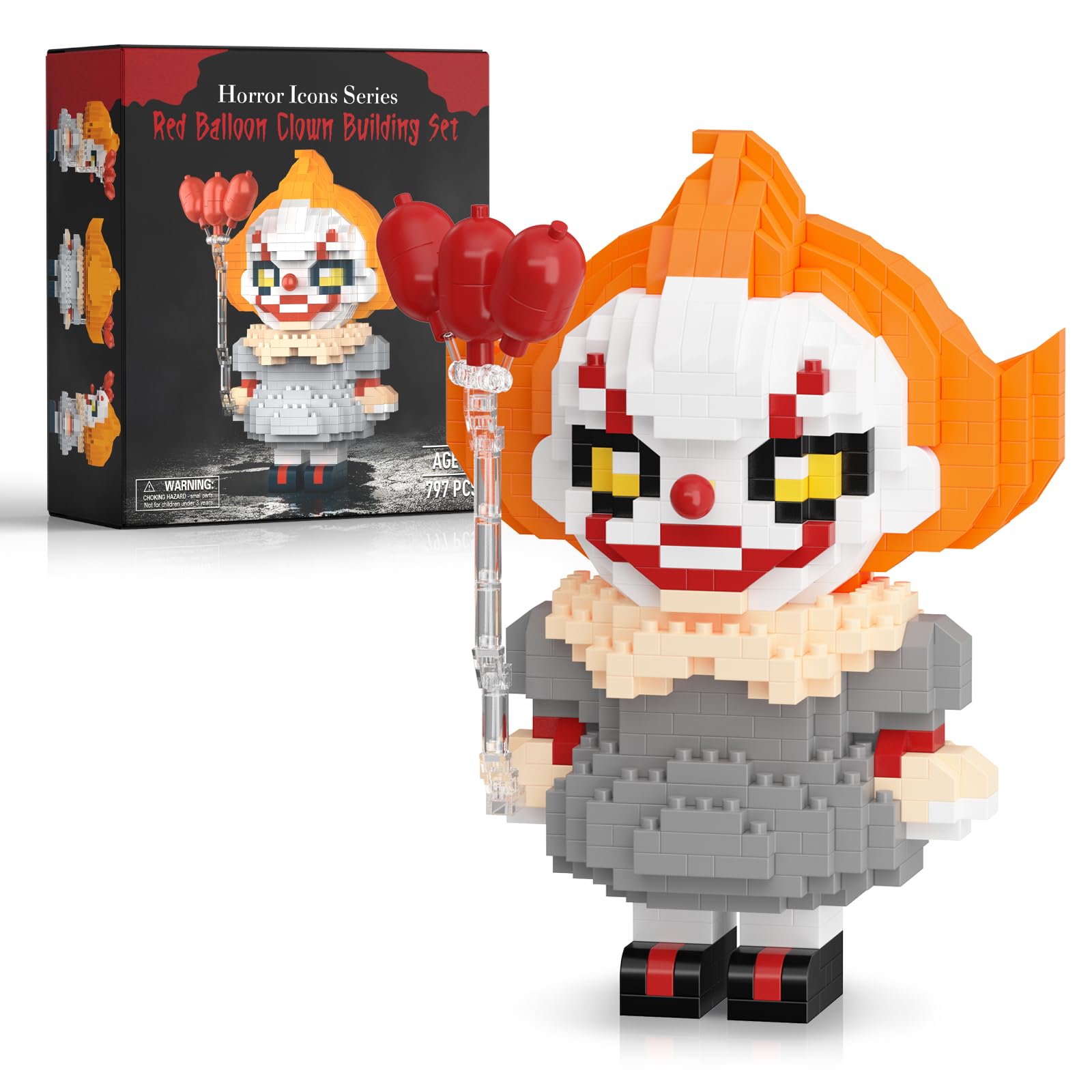 Finger Rock Horror Doll Micro Building Blocks, 797 PCS Red Balloon Clown Flim Figure Decoration Model, Ideas Halloween for Horror Film Fans Adults Teenagers โ image 1