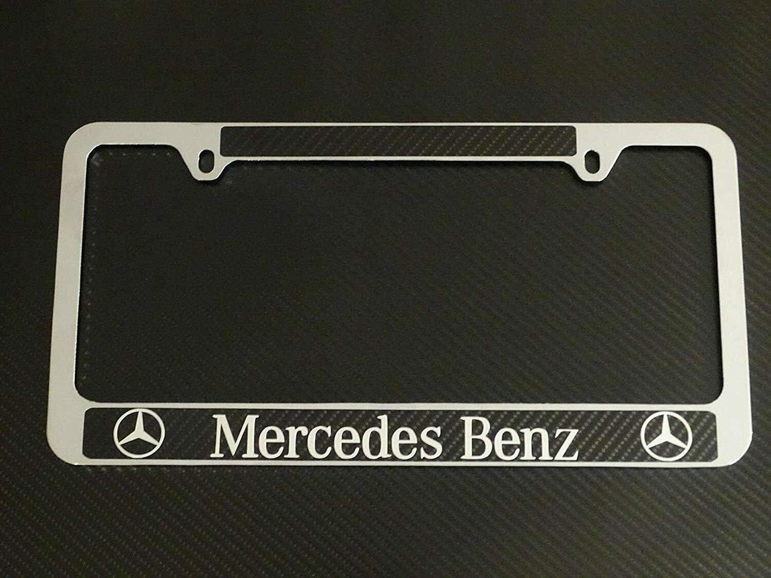 Mercedes-Benz license plate carbon fiber chrome text, INCLUDES DECAL!