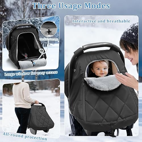 Miniatura 4 de Hooyax Funda de asiento de automóvil de invierno para bebés, resistente al viento, impermeable, con forro polar térmico y rejillas de ventilación