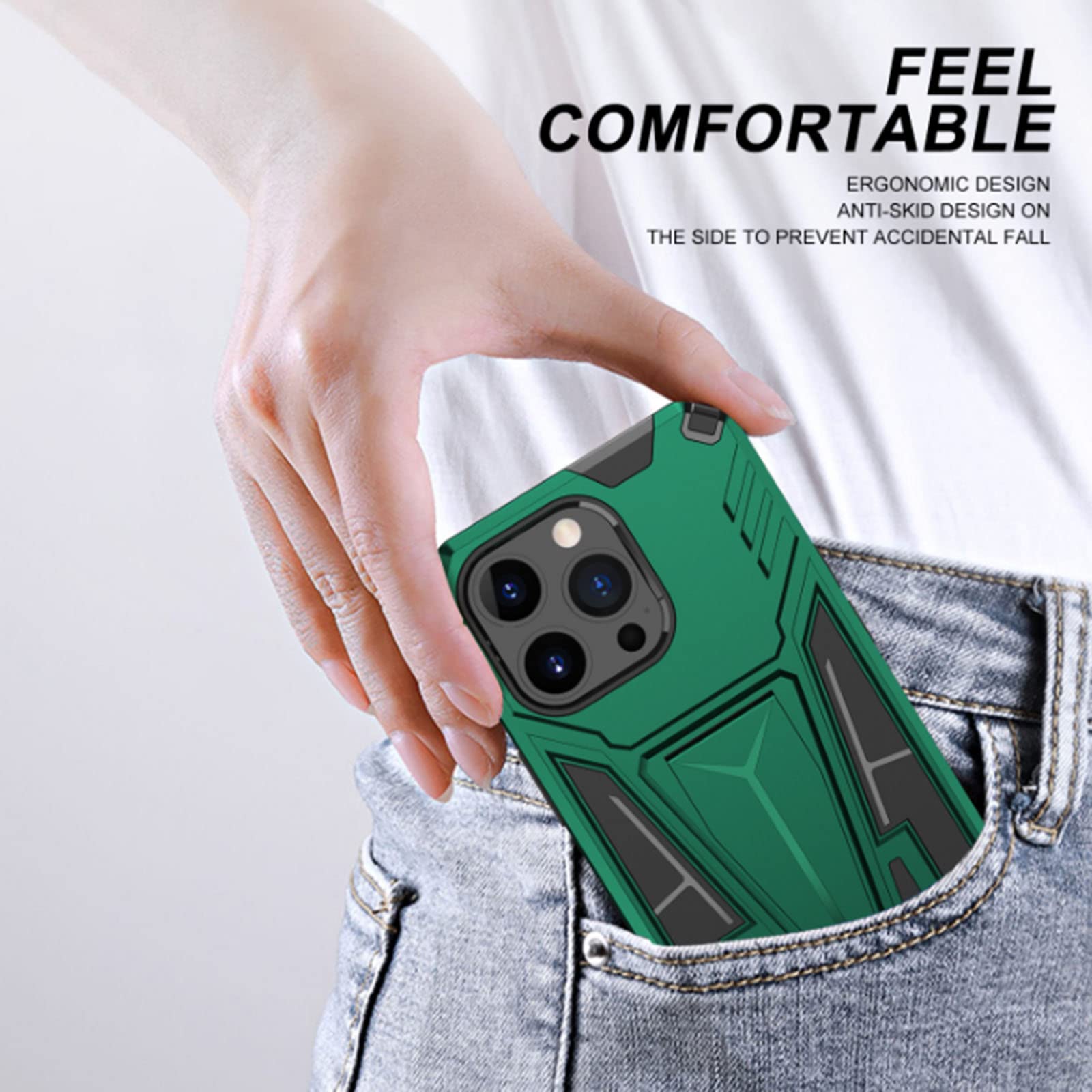 Etui do iPhone 13 Pro Max/13 Pro/13/13 mini, odporne na wstrząsy twardy tylny zderzak silikonowy pokrowiec ochronny z podpórką, kompatybilny z magnetycznym uchwytem samochodowym, czerwony, 13 Pro 6,1"