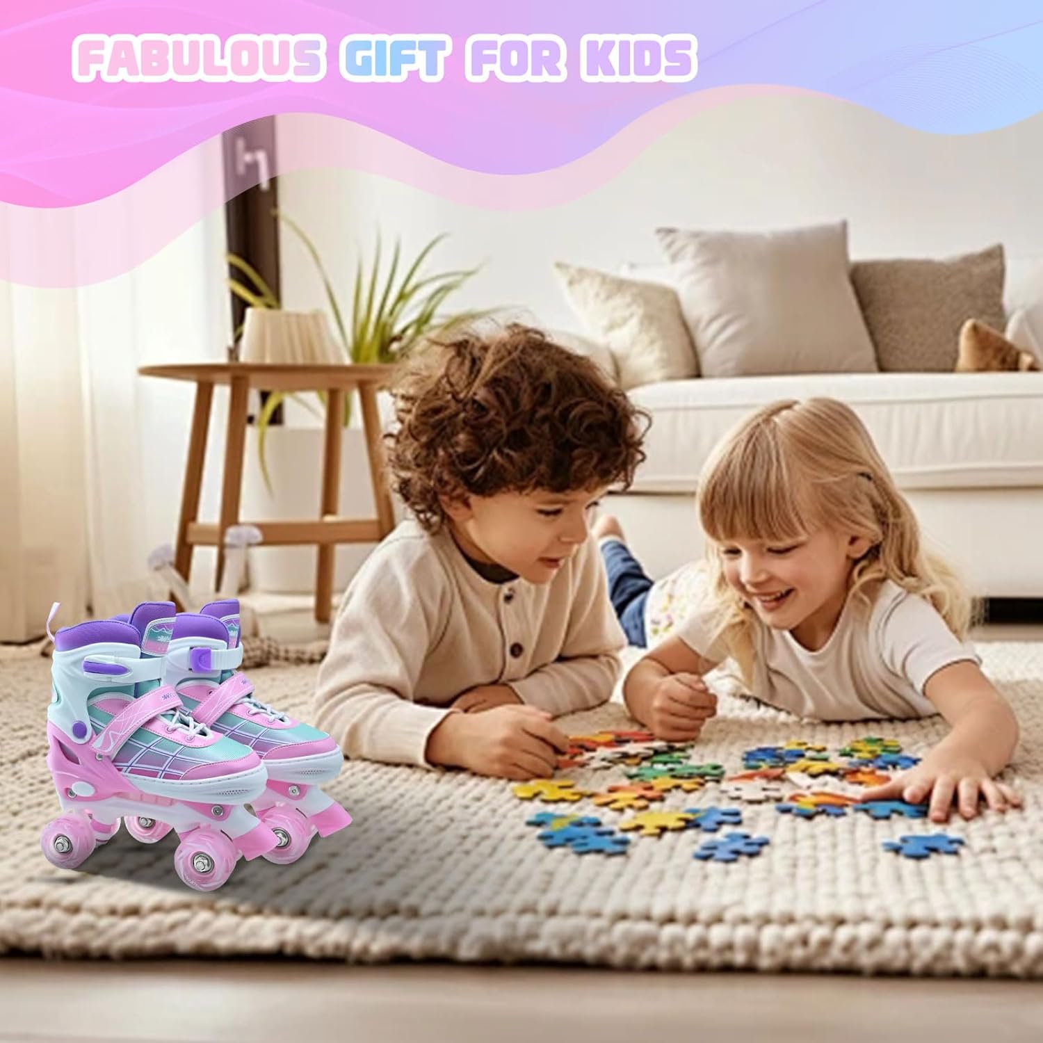 Roller Skates for Kids, Adjustable Quad Skates for Youth Teen Ages 5-8 8-12 12-14 with Light Up Wheels, Children Beginners Rollerskates for Indoor Outdoor Spots - Image 7