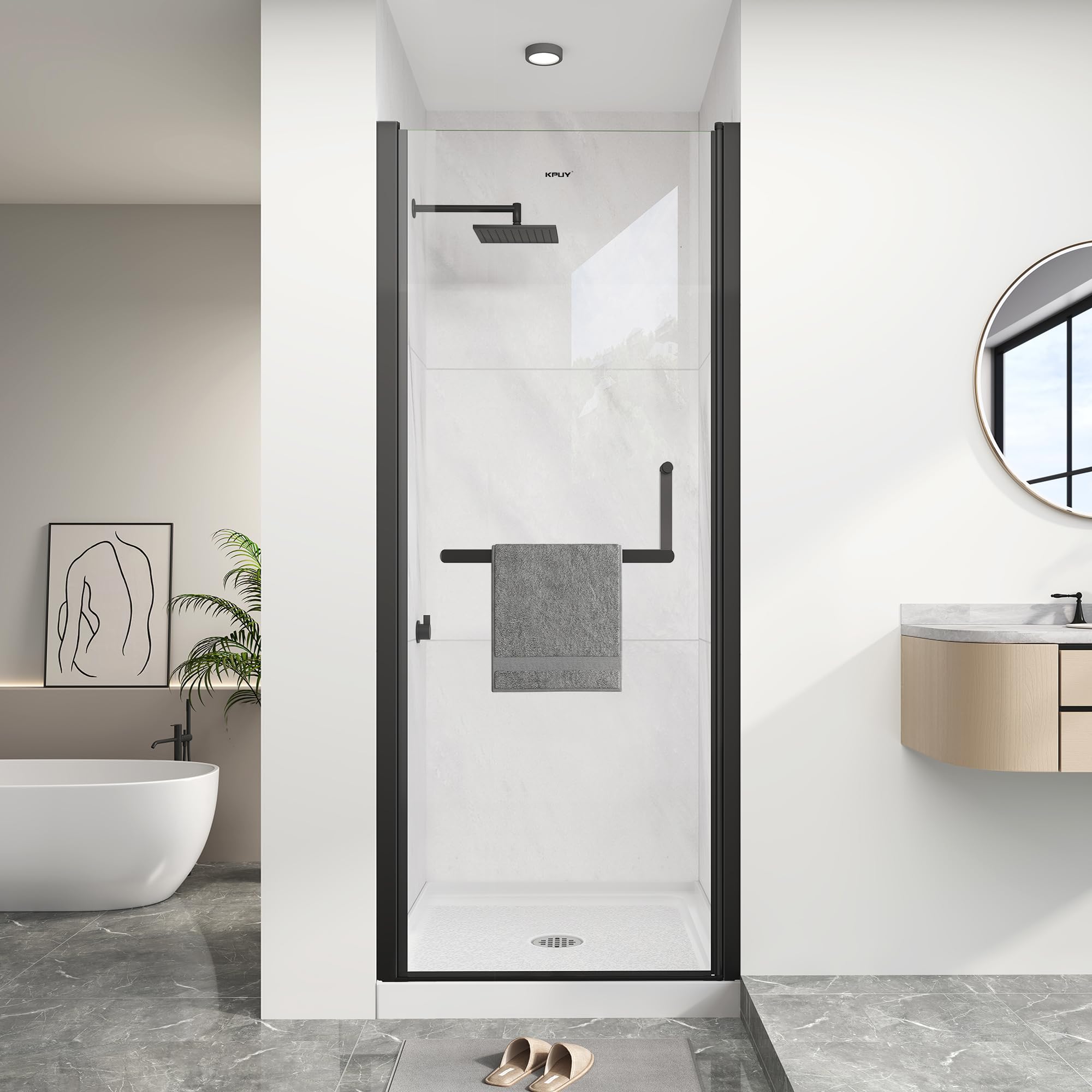 Photo 1 of KPUY Frameless Pivot Shower Door 28-30" W x 72" H, Matte Black