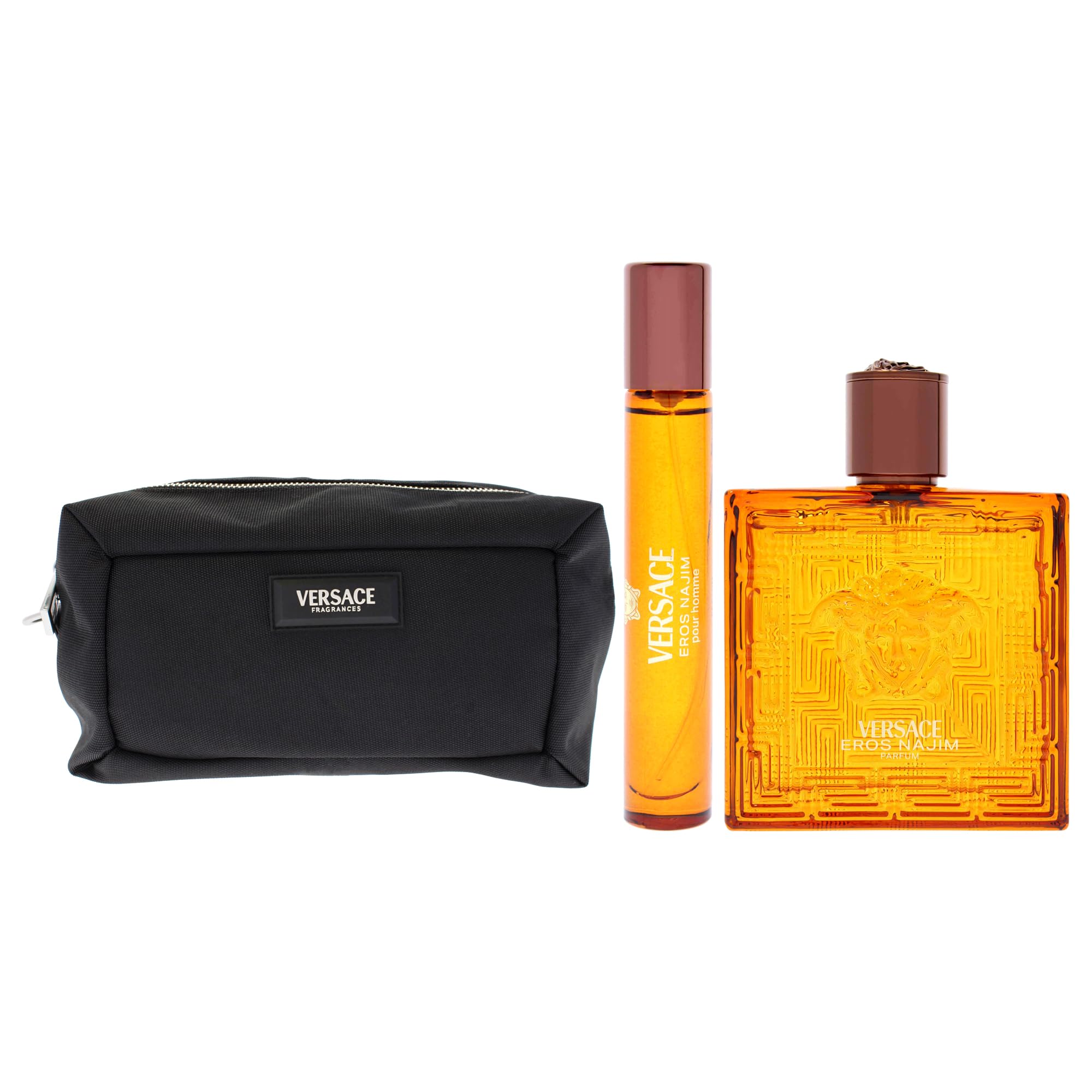 Versace Eros Najim Eau de Parfum Geschenkset 2025, 100 ml Parfum, 10 ml Reisespray und Kulturbeutel