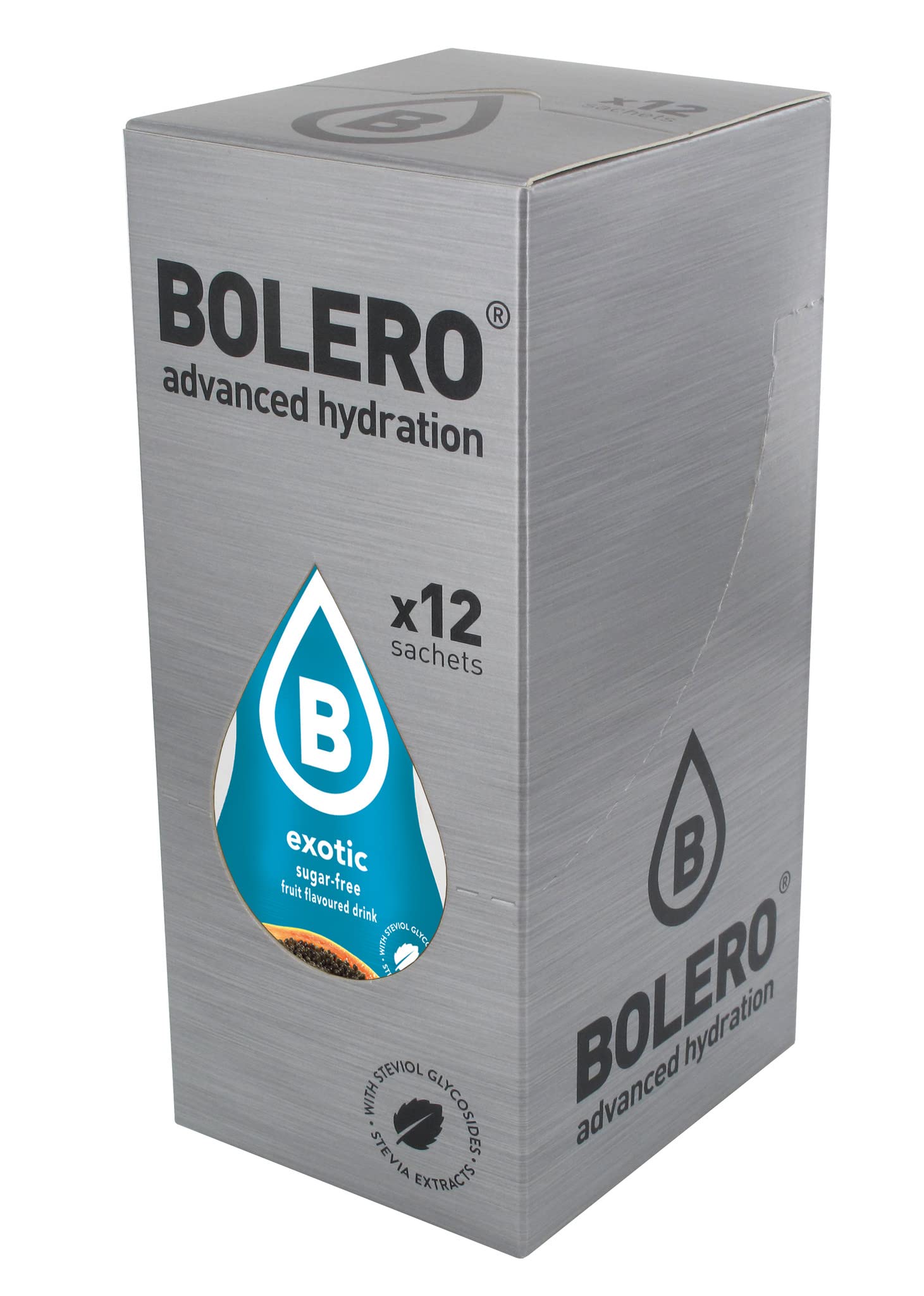 Bolero Advanced Hydration Drink Packets Classic Sachets, Sugar-Free Water Flavoring Packets, Calorie-Free Powder Drink (3g PACK OF 12, EXOTIC)